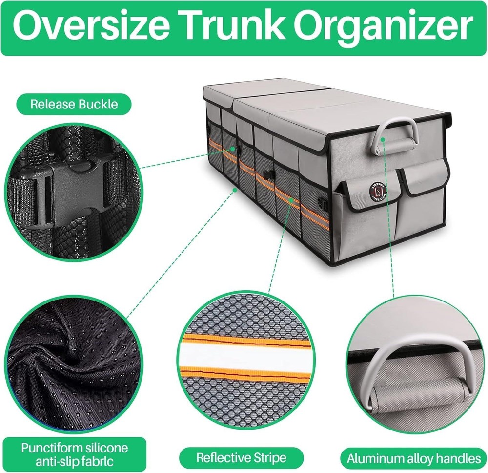 Big Car Trunk Organizer, Cargo Organizer SUV Oversize, Gray