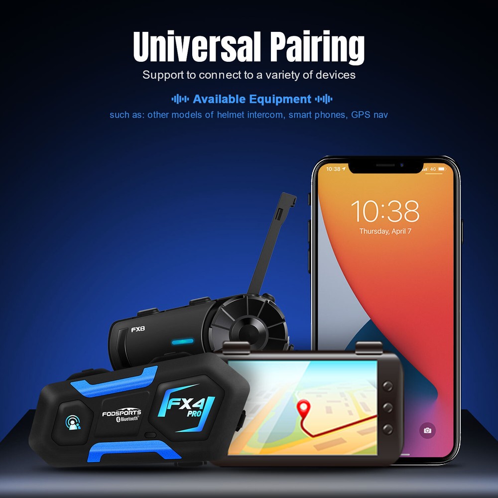 4X FX4 1KM Motorcycle Helmet Interphone 4Way Bluetooth Intercom Headset Wireless