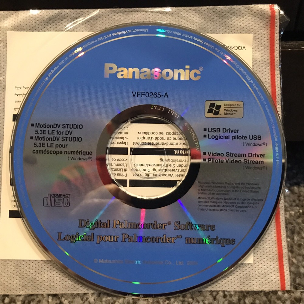 Panasonic Digital Palmcorder Software CDRom for Windows -VFF0265A