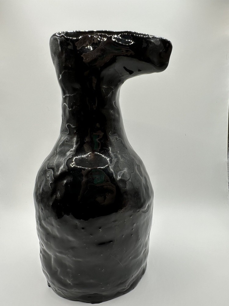 Chunky Primitive Handmade Black Red Vase With Spout