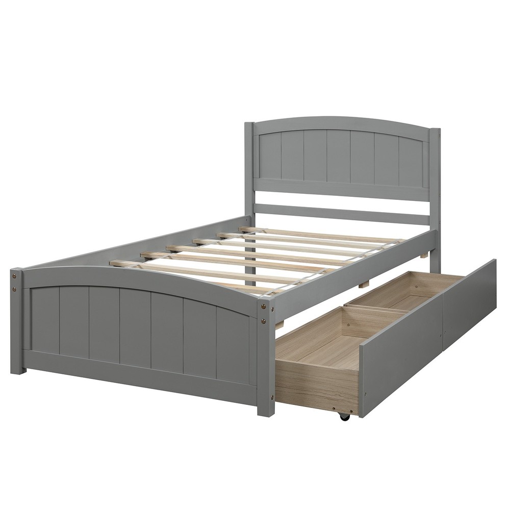Twin size Platform Bed with Two Drawers Gray