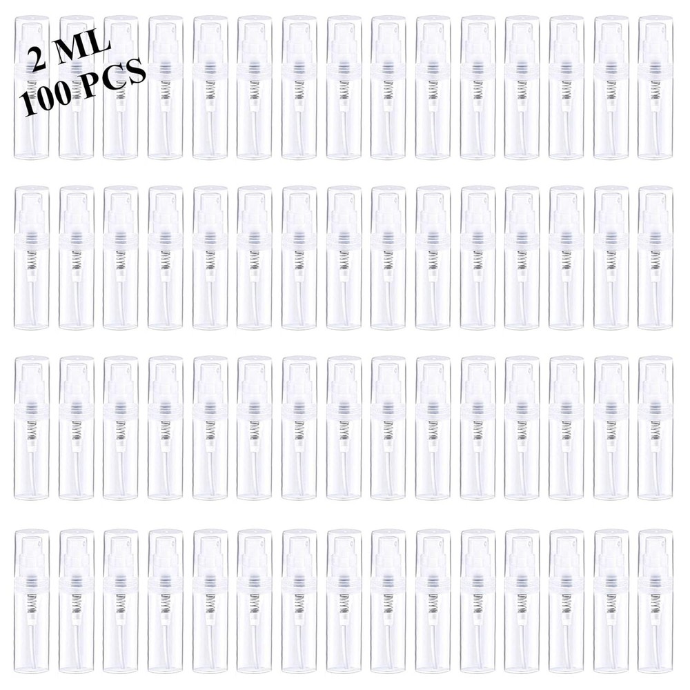 Mini Spray Bottle 100PCS 2ML Clear Plastic Empty Sample Containers Fine Mist Per