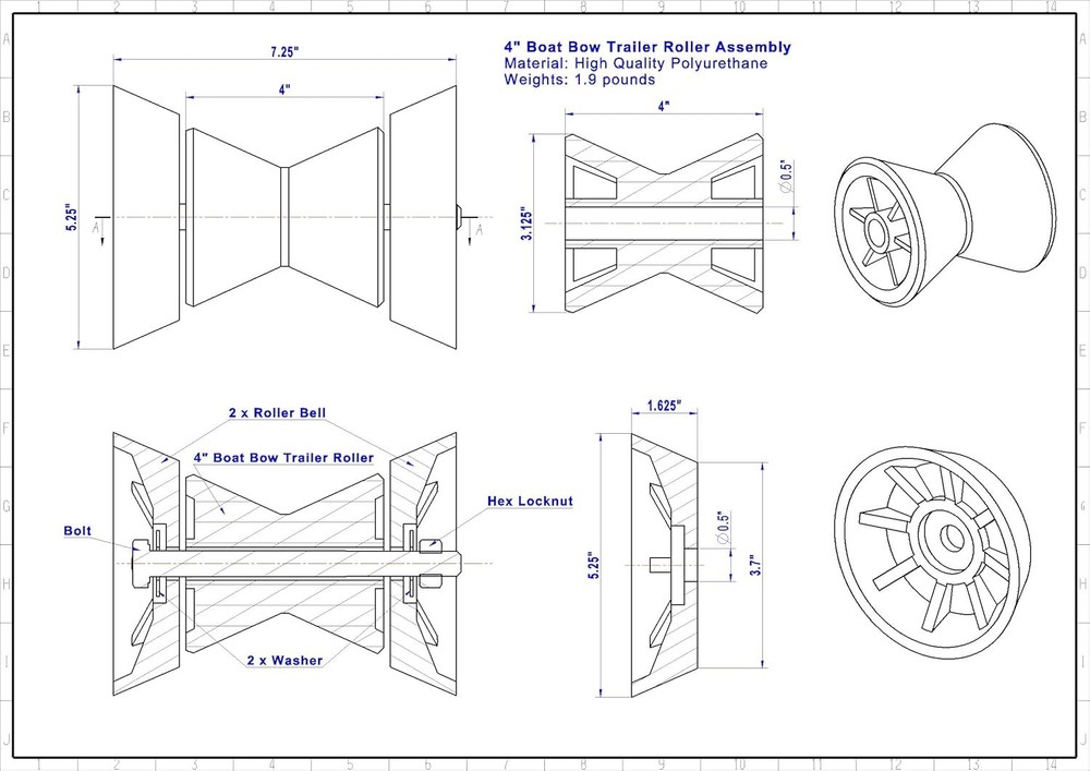 4" Boat Trailer Roller Assembly Bow Roller with Spoke fits 1/2" Shaft
