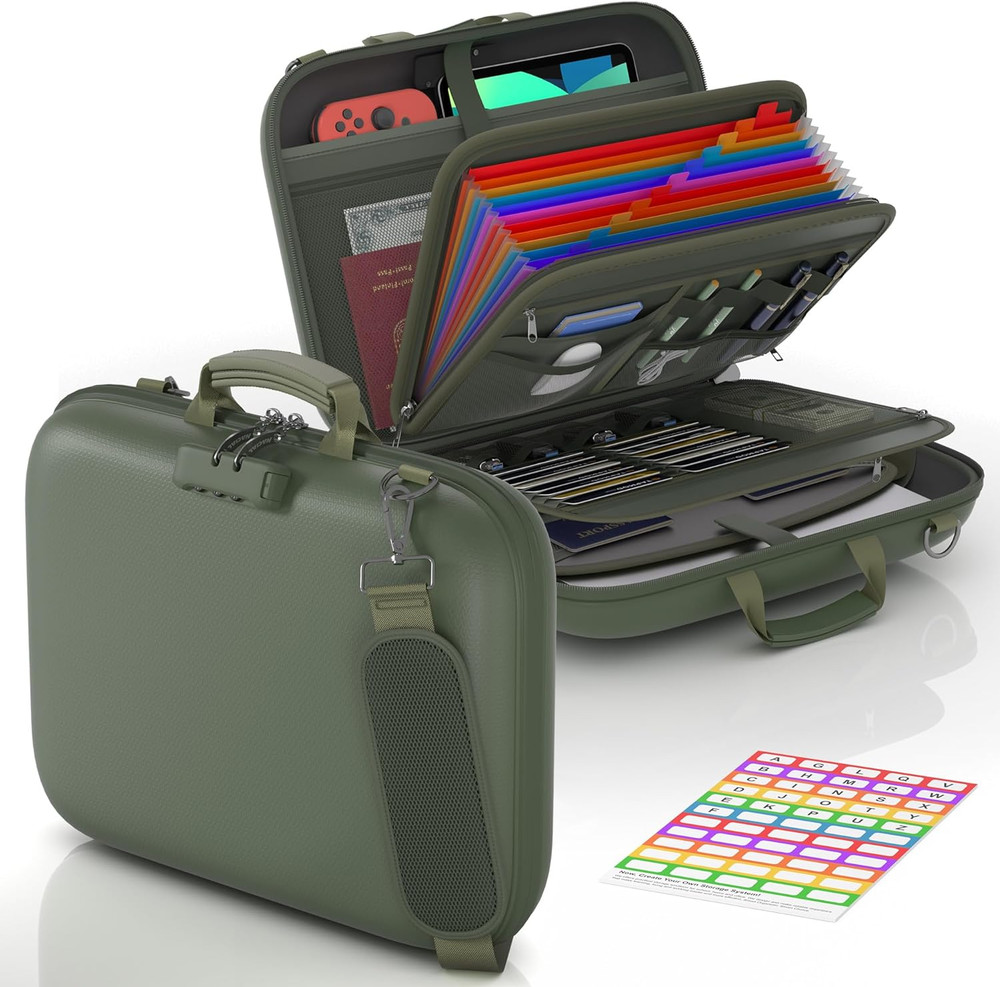 Fireproof Document Box with Lock & Shoulder Strap, Hard-Shell Fireproof