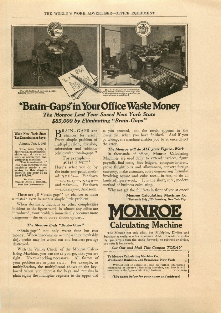 Antique fully working 1918 Monroe Calculator Model G / Adding Machine