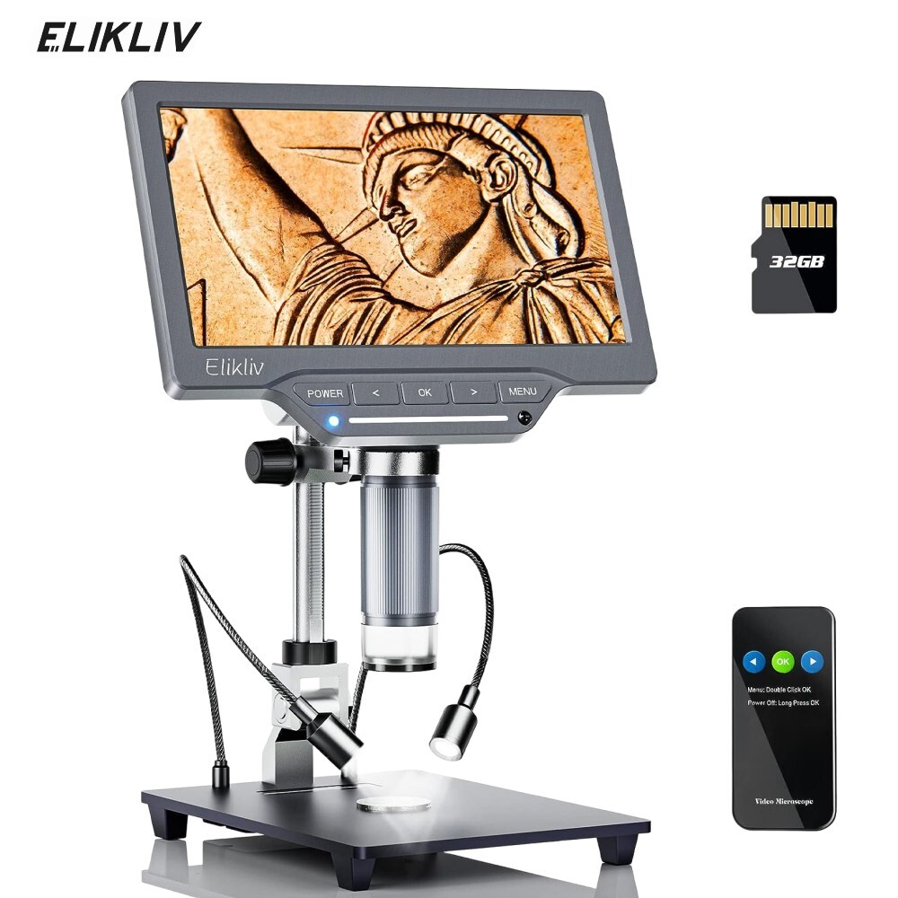 Elikliv 7" IPS Digital Microscope 1200X 12MP Full Coin View Magnifier EDM201 SE