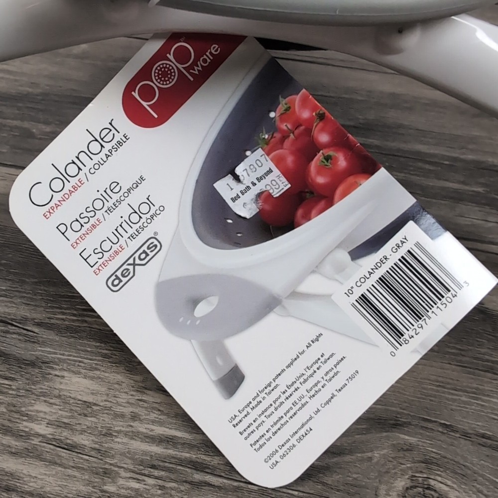 Popware Rubber Colander 10" Expandable Gray & White Kitchen Strainer NEW
