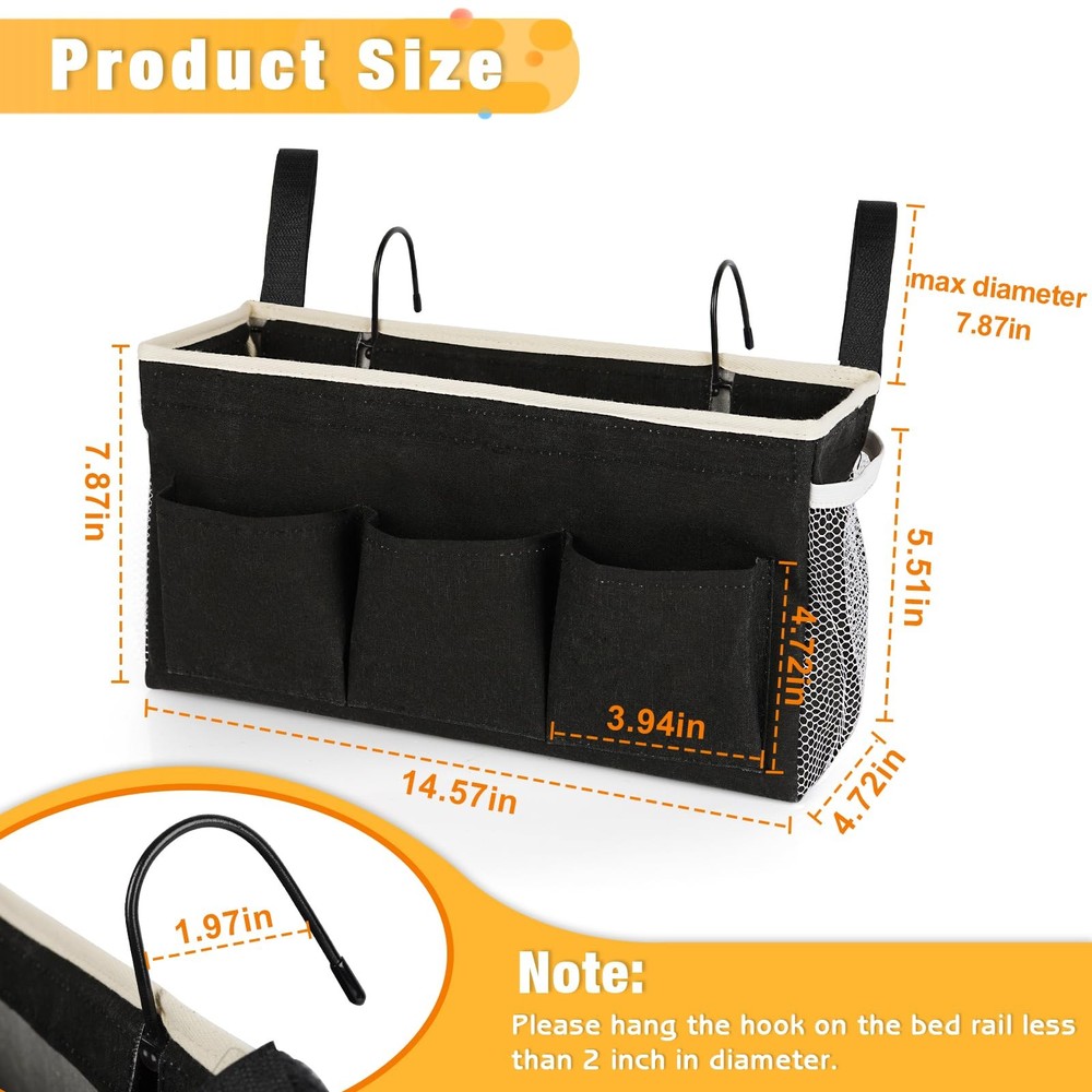 Bedside Caddy Bedside Organizer Bedside Storage Caddy with Fixed Straps and W...