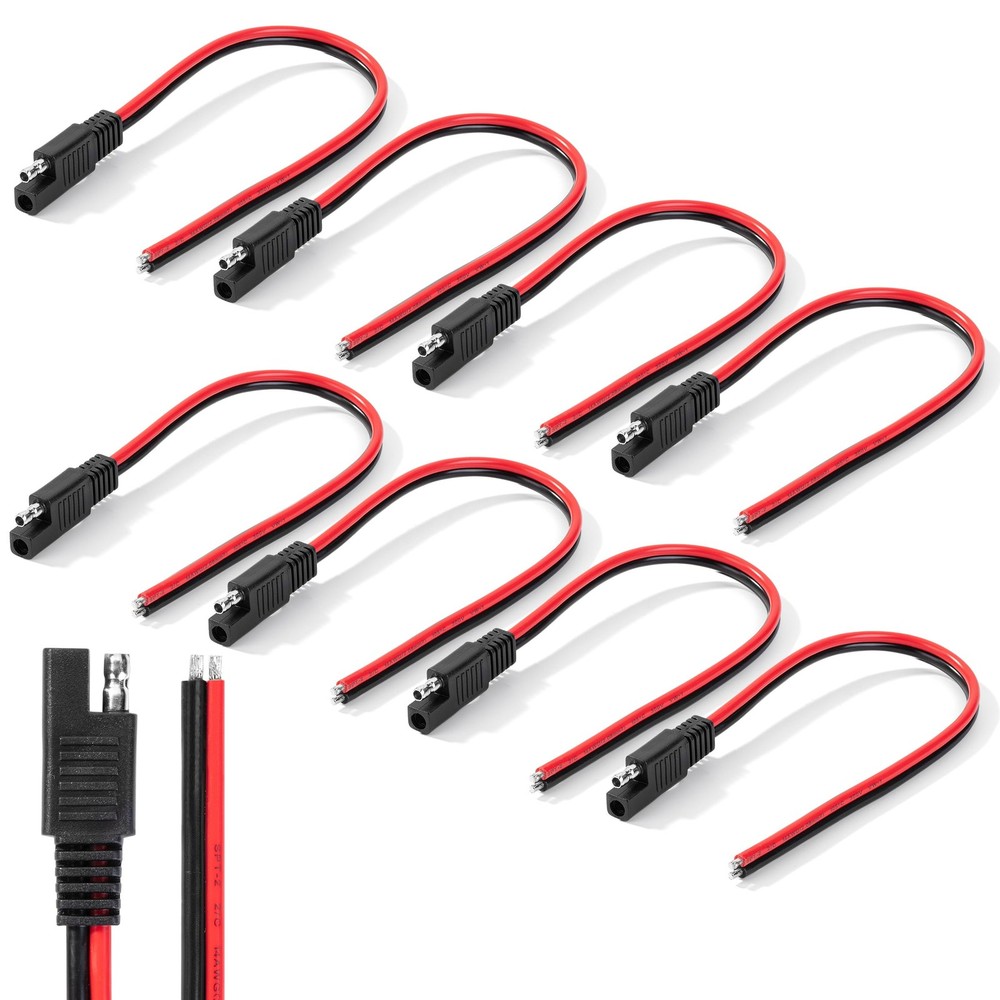 Bates- SAE Connector Cable, 12 Inch, 8 Pack, 14 AWG, 2 Pin Single Plug Quick...