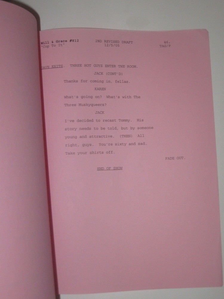 WILL & GRACE ORIGINAL SCRIPT FOR "COP TO IT" 2nd REVISED DRAFT SEASON 8 2005