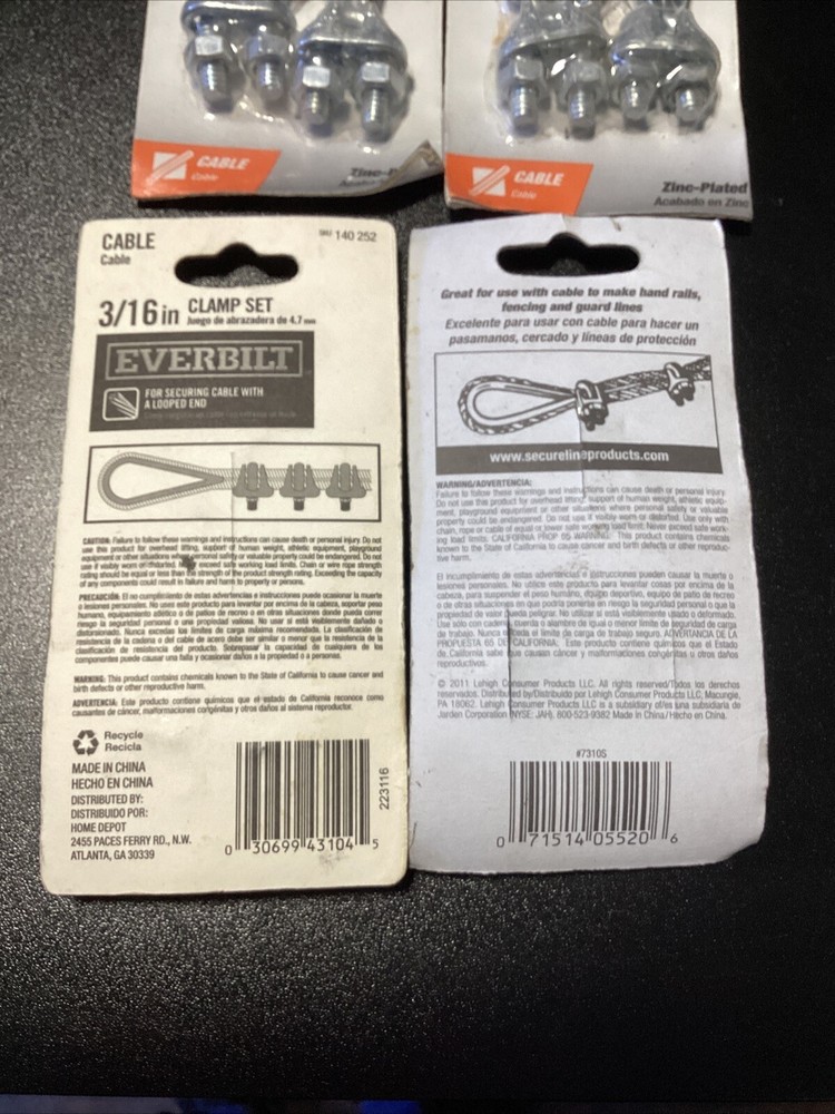 4- Everbilt 3/16 Wire Rope Clip & Thimble Sets