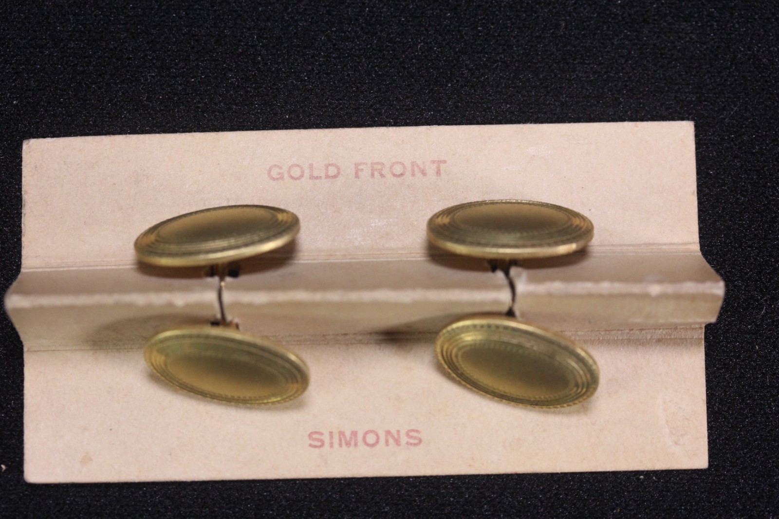 Antique Simons Gold Front Oval Cufflinks on Original Card NOS