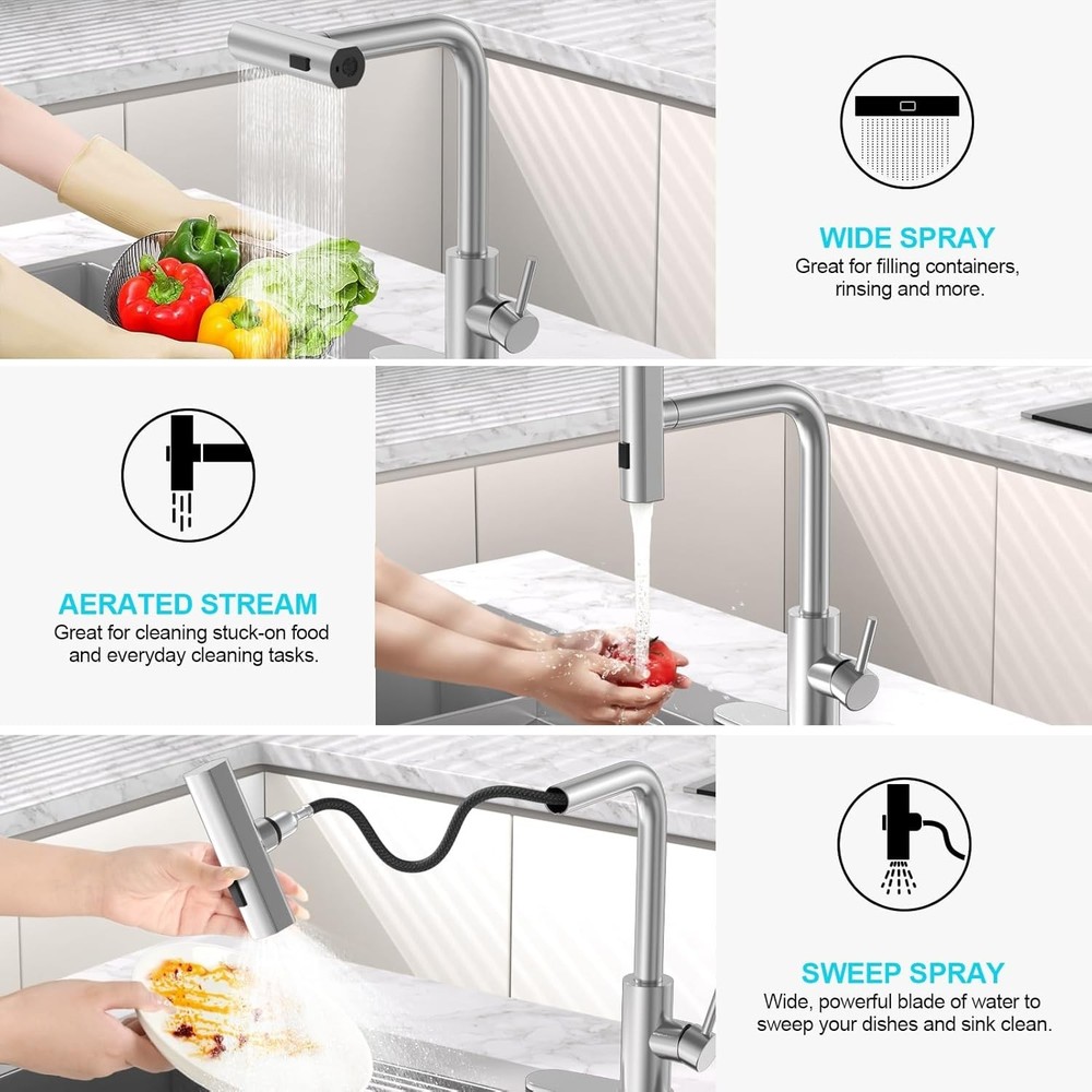 Single Handle Kitchen Faucet Pull Down Sprayer Brushed Nickel