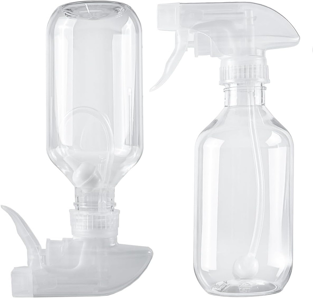 2 Pack 360° Spray Bottles, 10 Oz Plastic Small Containers with Adjustable Spray