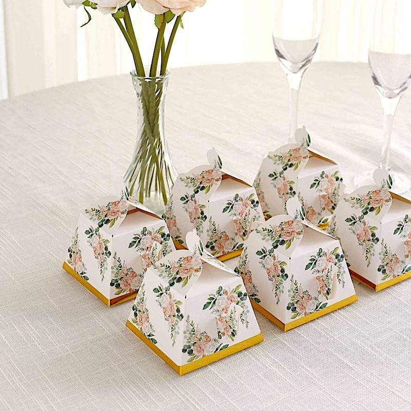 GOLD 25 Mini Teapot 4" Wedding FAVOR BOXES Floral Print Party Event Decorations