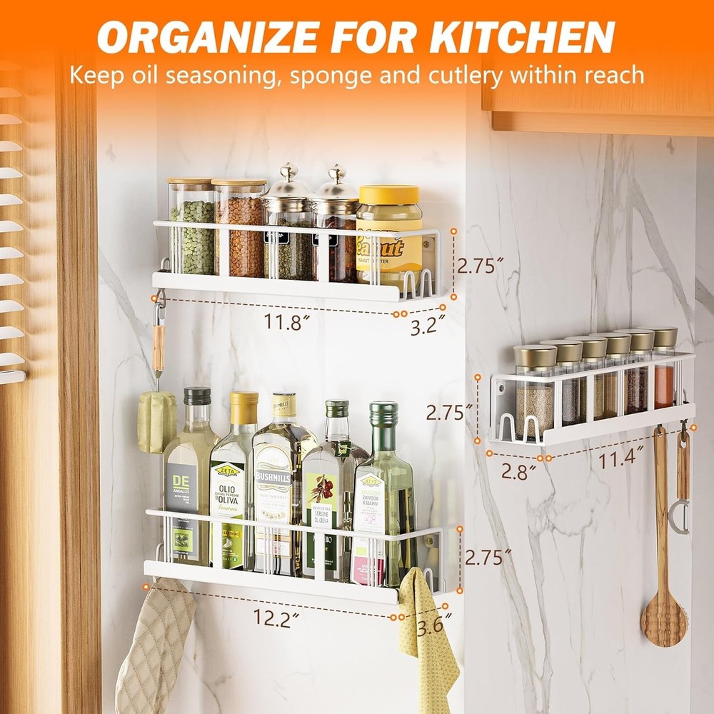 Spice Rack Wall Mounted 3 Pack, Space-Saving Spice Organizer for Spice Jars a...