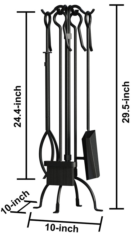 5-Piece Fireplace Tools Set Heavy Duty Wrought Iron Fire Place Toolset Black