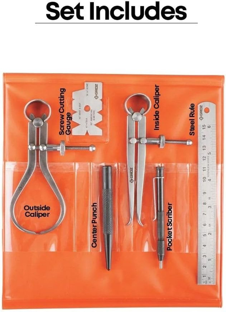 03600 6-Piece Engineer’S Tool Set – Includes inside Caliper, outside Caliper, Sc