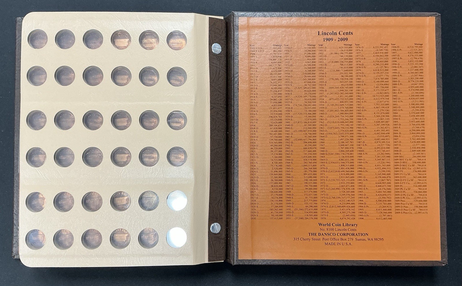Dansco Album 8100 ~ Lincoln Cent Book 1909-2009 ~ Partially Complete!
