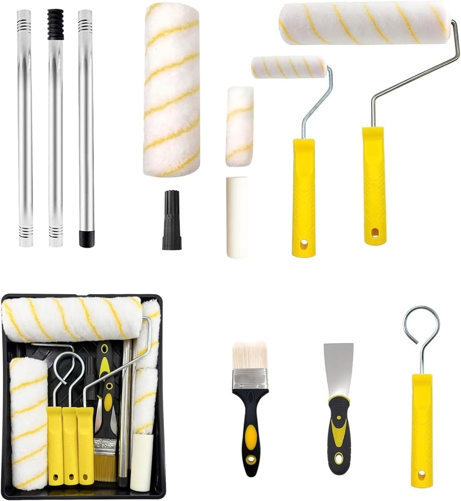 11-Piece Professional Paint Roller Kit - 9" & 4" Rollers with Extension Pole & T