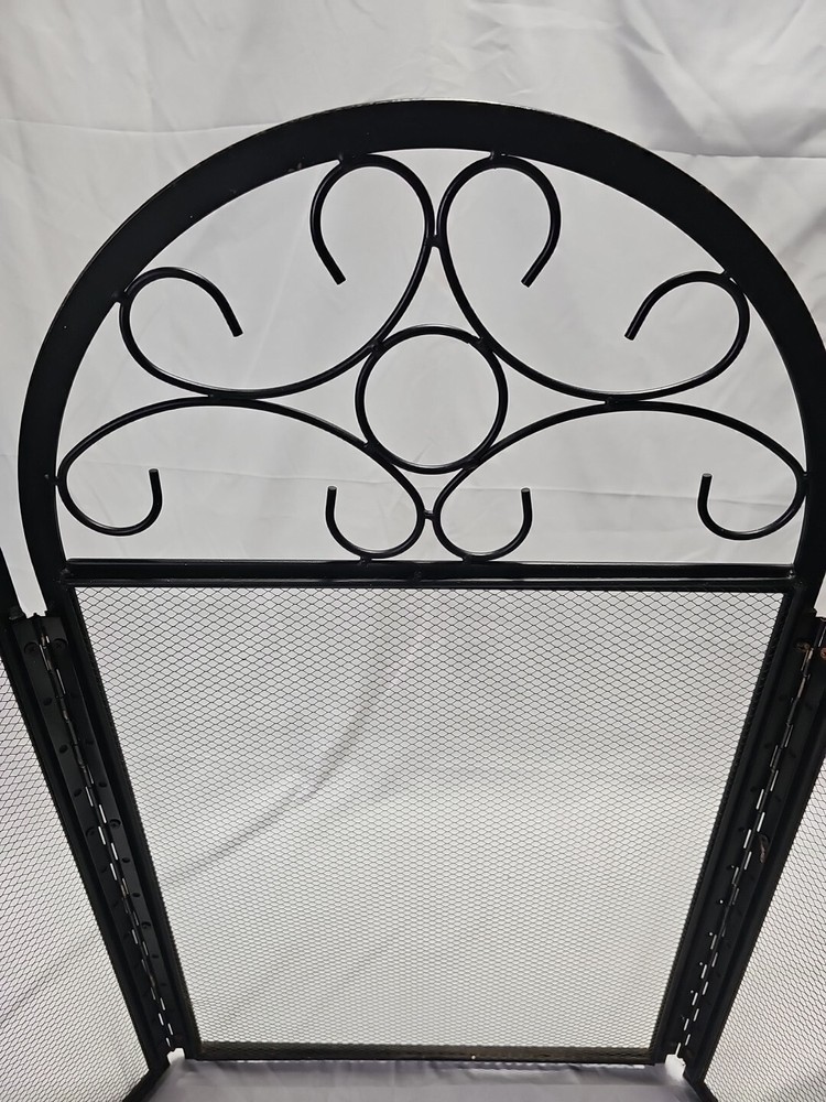 VTG Wrought Iron Decorative Fireplace Screen 3 Panel Black