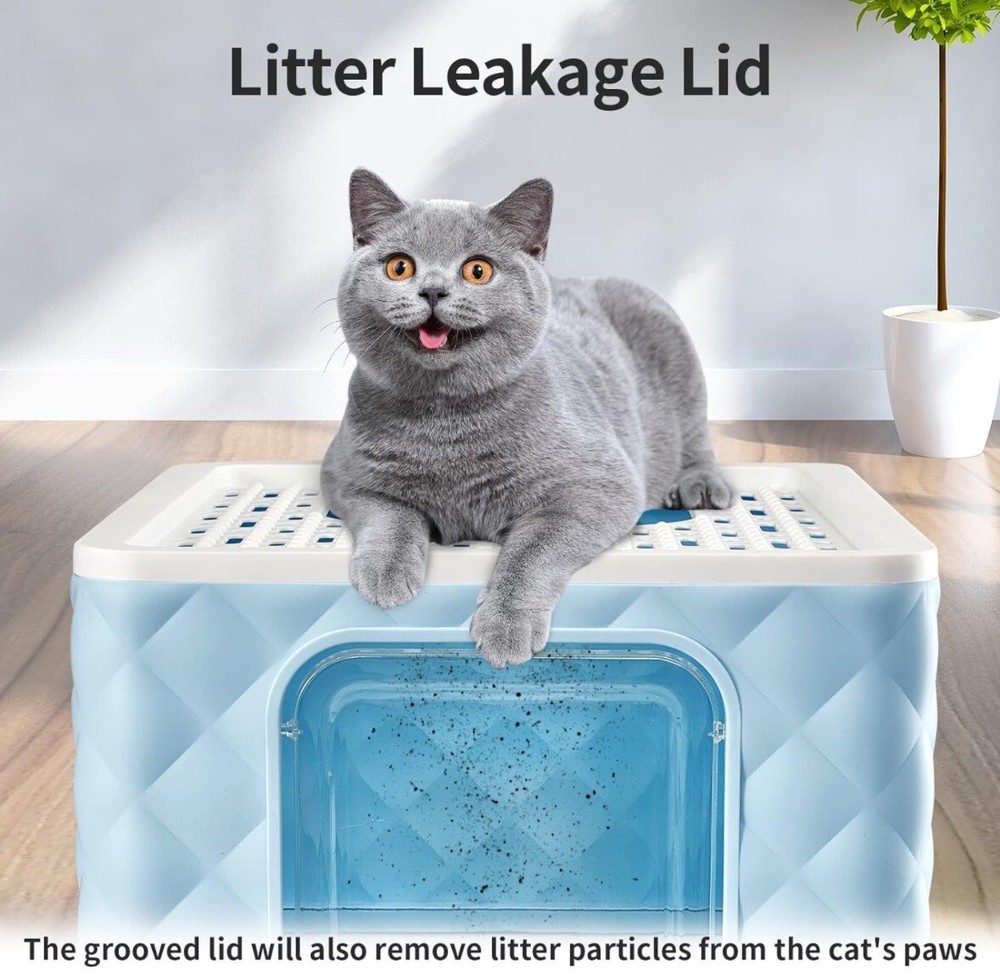 DDD Cat Litter Box with Lid Cover & Scoop Front Entry Top Exit