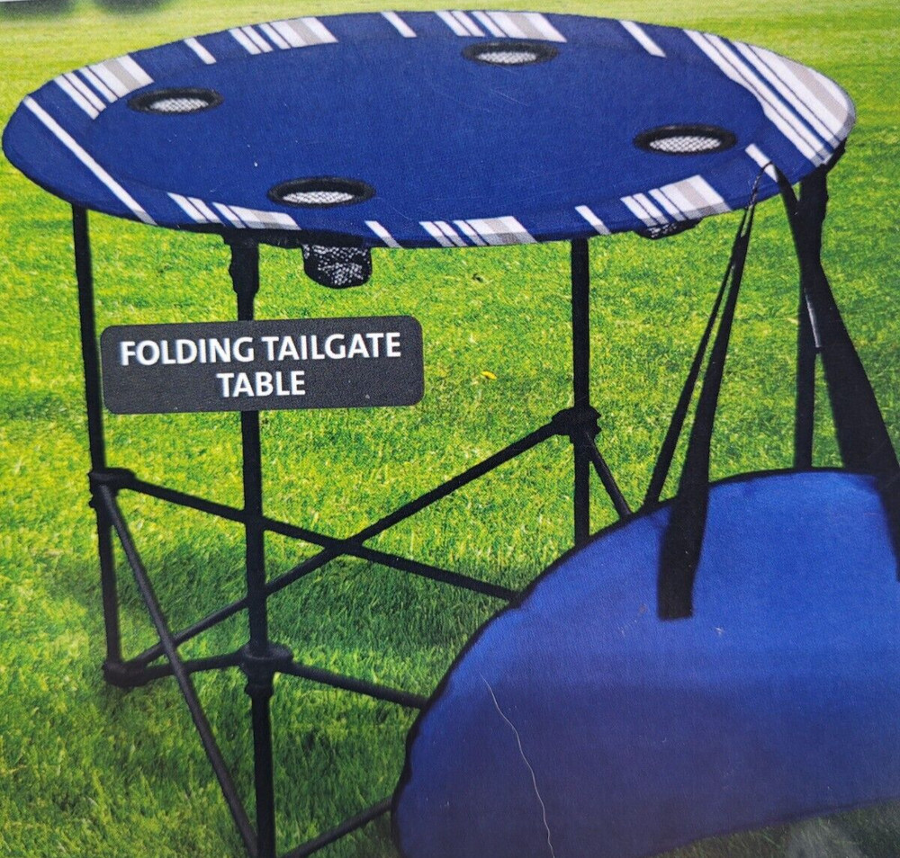 Tailgate Beach Folding Portable Picnic Table With 4 Cup Holders & Carrying Case
