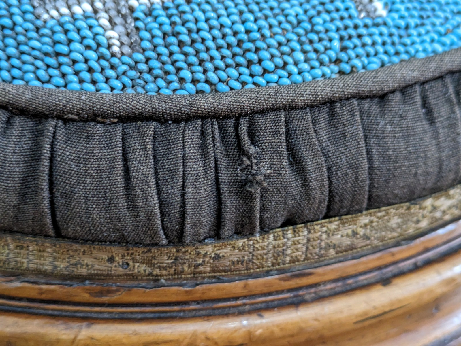 Victorian 19th Century Pair Walnut Turquoise Beadwork Bunfeet Footstools Antique