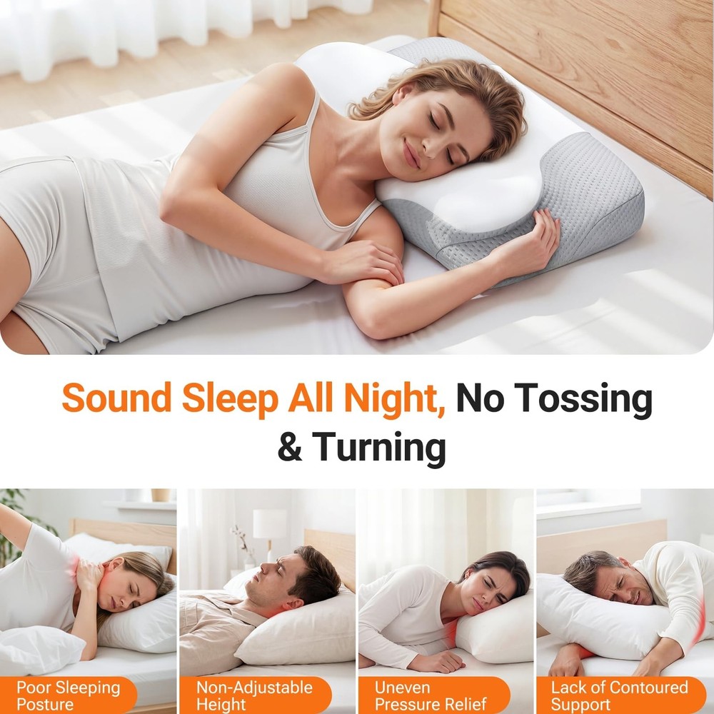 Inflatable Cervical Neck Pillow for Sleeping with Adjustable Support, Ergonom...