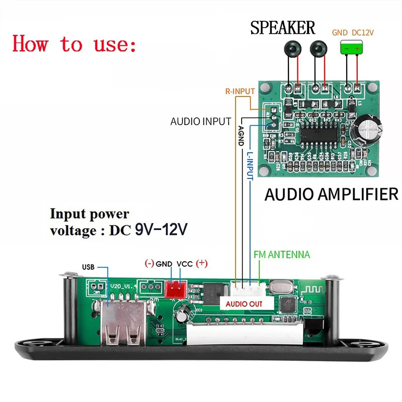 Audio Decoder Board Bluetooth 5.0 Car Kit Wireless Mp3 9v-12v Wma Music Player
