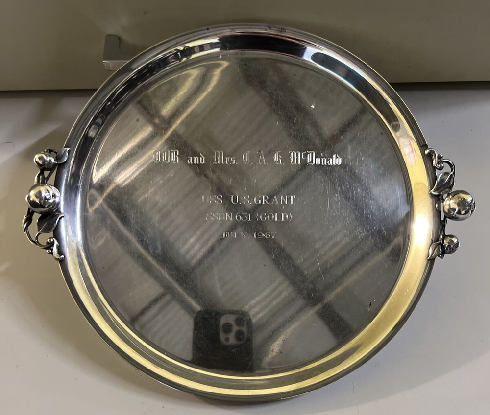 1967 USS US Grant Nuclear Submarine Webster Wilcox Intl Silver Plate Round Tray