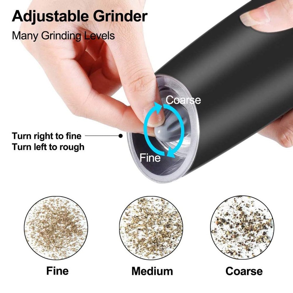 2x Automatic Gravity Electric Salt And Pepper Grinder Adjustable Mill Shaker Set