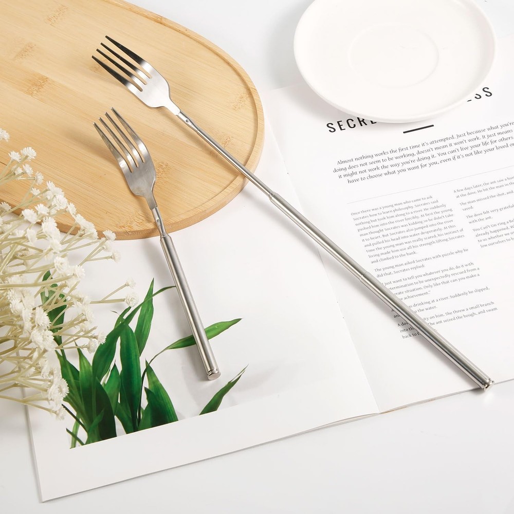 2Pcs Extendable Fork, 8.66-25.59 Inch Extra Long Handle Telescopic Expandable Fo