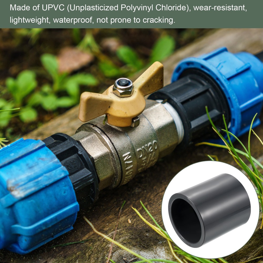 2 Pcs UPVC Fitting, Straight Adapter Connector Socket Schedule 80 (Gray, 2-1/2")