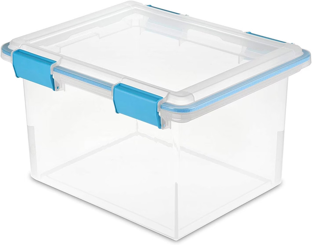 32 Quart Clear Gasket Storage Box with Lid, Weather-Resistant, Blue