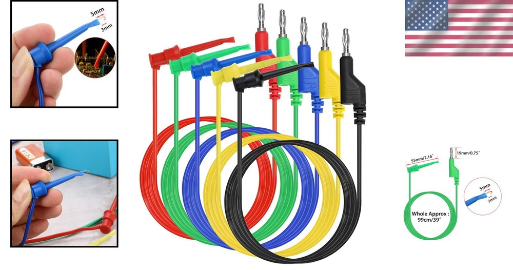 5-Pc Banana Plug Hook Cable Kit - Ideal for Electrical Testing