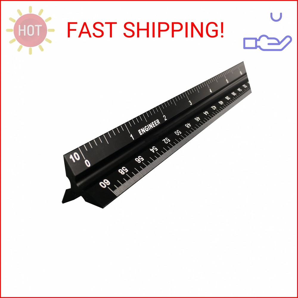 Intoy 12 Inch Triangular Engineer Scale Ruler, Anodized Solid Aluminum Core with