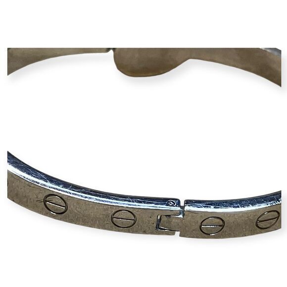 Designer Heart Lock Crystal Bangle Bracelet Love Statement Silver tone 7"