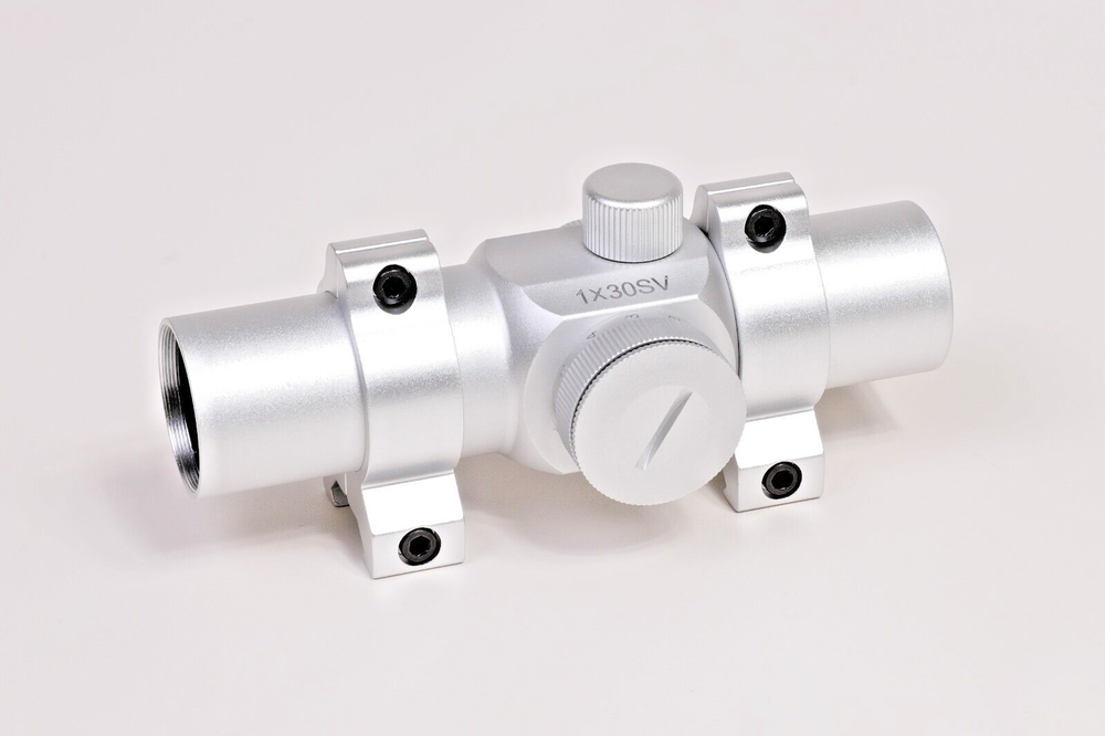 Silver Chrome 30mm Red Dot Sight Revolver Pistol Scope w/ Vertical Split Ring