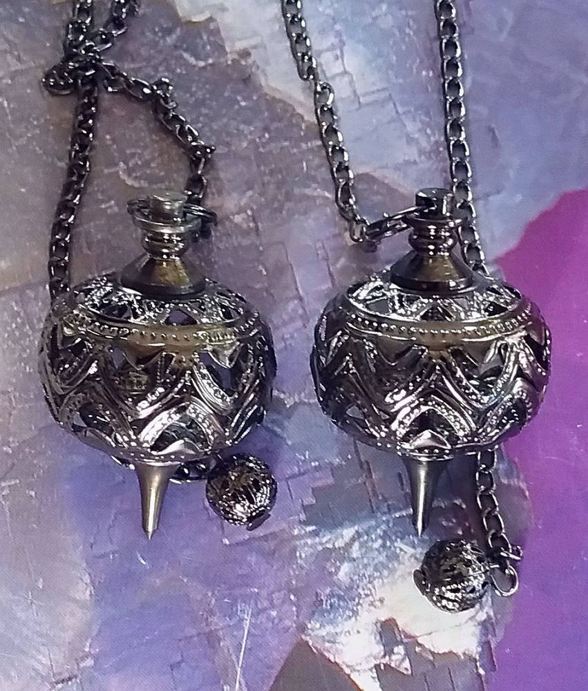 BLACK DOWSING PENDULUM, LARGE UNUSUAL FILIGREE BLACK TITANIUM DOWSING PENDULUM