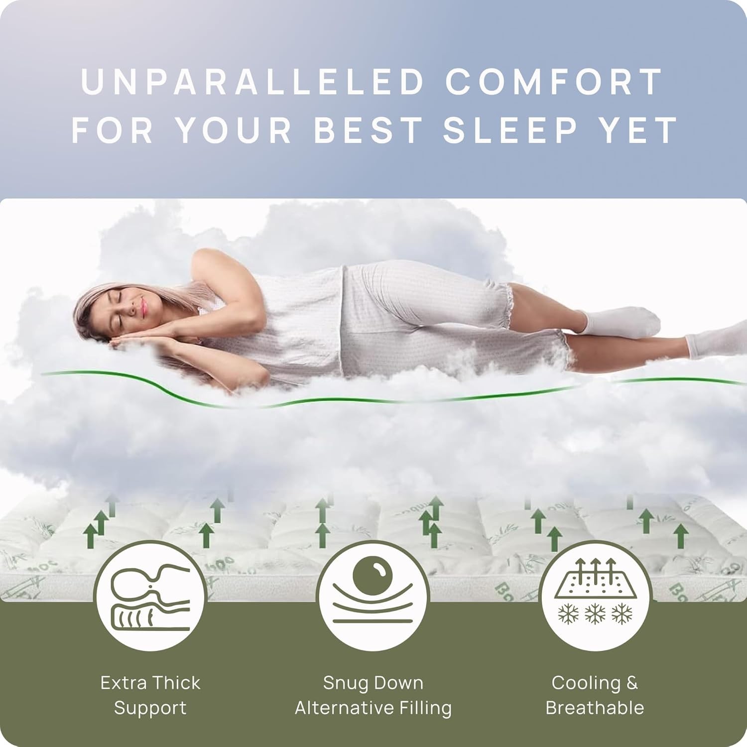 Cooling Bamboo Mattress Topper for Back Pain Relief,8-20"Deep Pocket for Bedroom