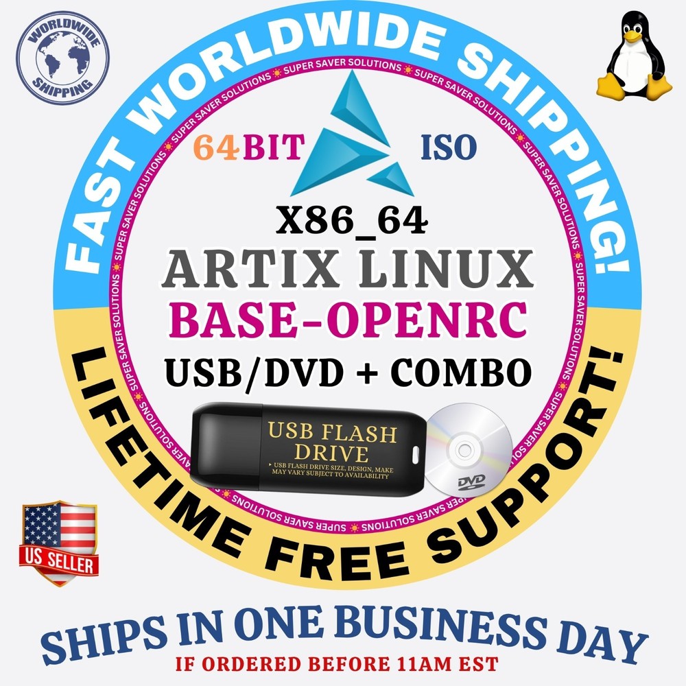 ARTIX Linux OS ISO - ALL VERSIONS - 64BIT USB-DVD, LIVE-FULL BOOT, MAC PC