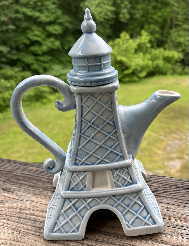 Blue Sky Ceramic Eiffel Tower Teapot 7.75"X5.5"9.5"