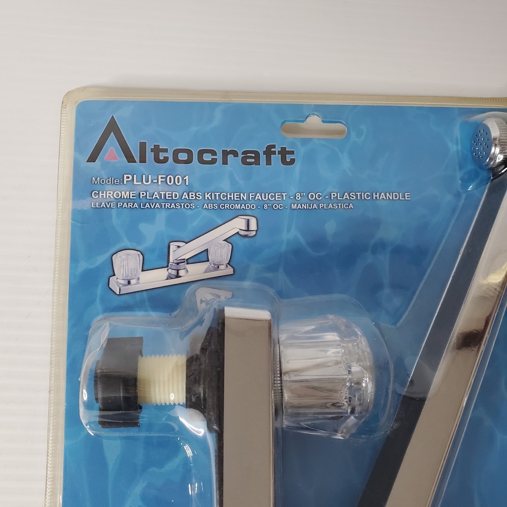 Kitchen Sink Faucet 8" Chrome Plated Clear Plastic Knobs New Altocraft