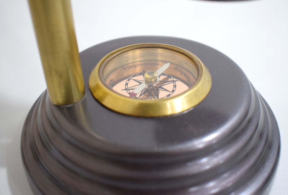 Rotating Brass Hourglass W/Built-in Compass & Swing Function -Orange Sand Inside