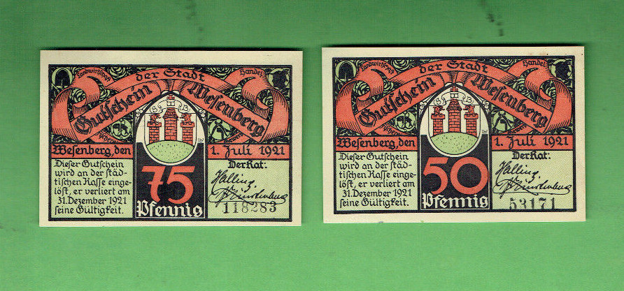 #D403. 19. TWO(2) GERMAN NOTGELD NOTES
