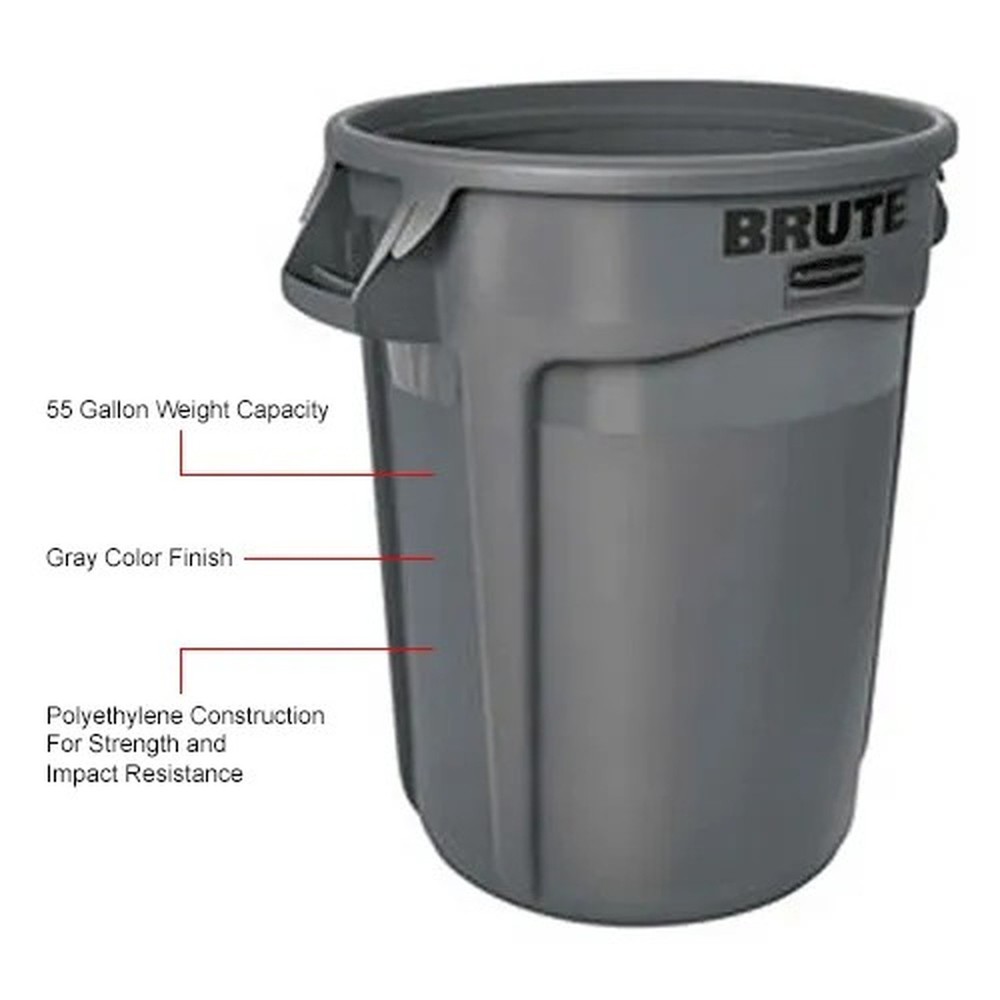 Rubbermaid Brute? 2655 Trash Container 55 Gallon - Gray