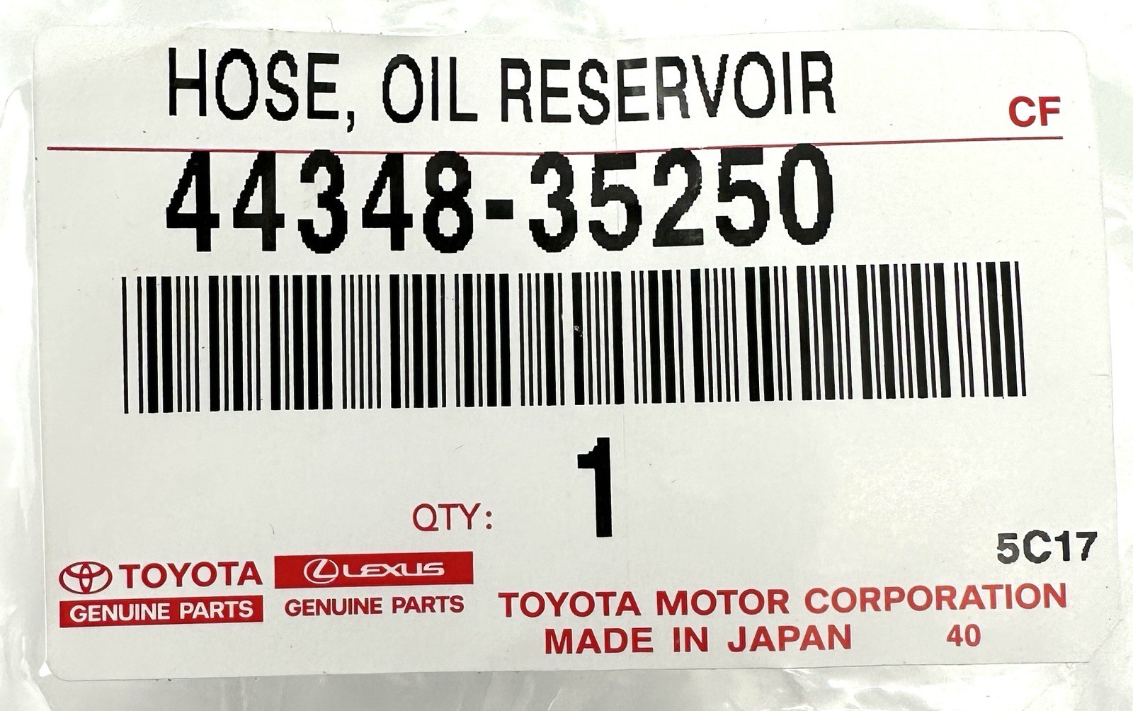 Toyota Genuine 44348-35250 Hose Oil Reservoir To Pump No.1 4434835250 OEM