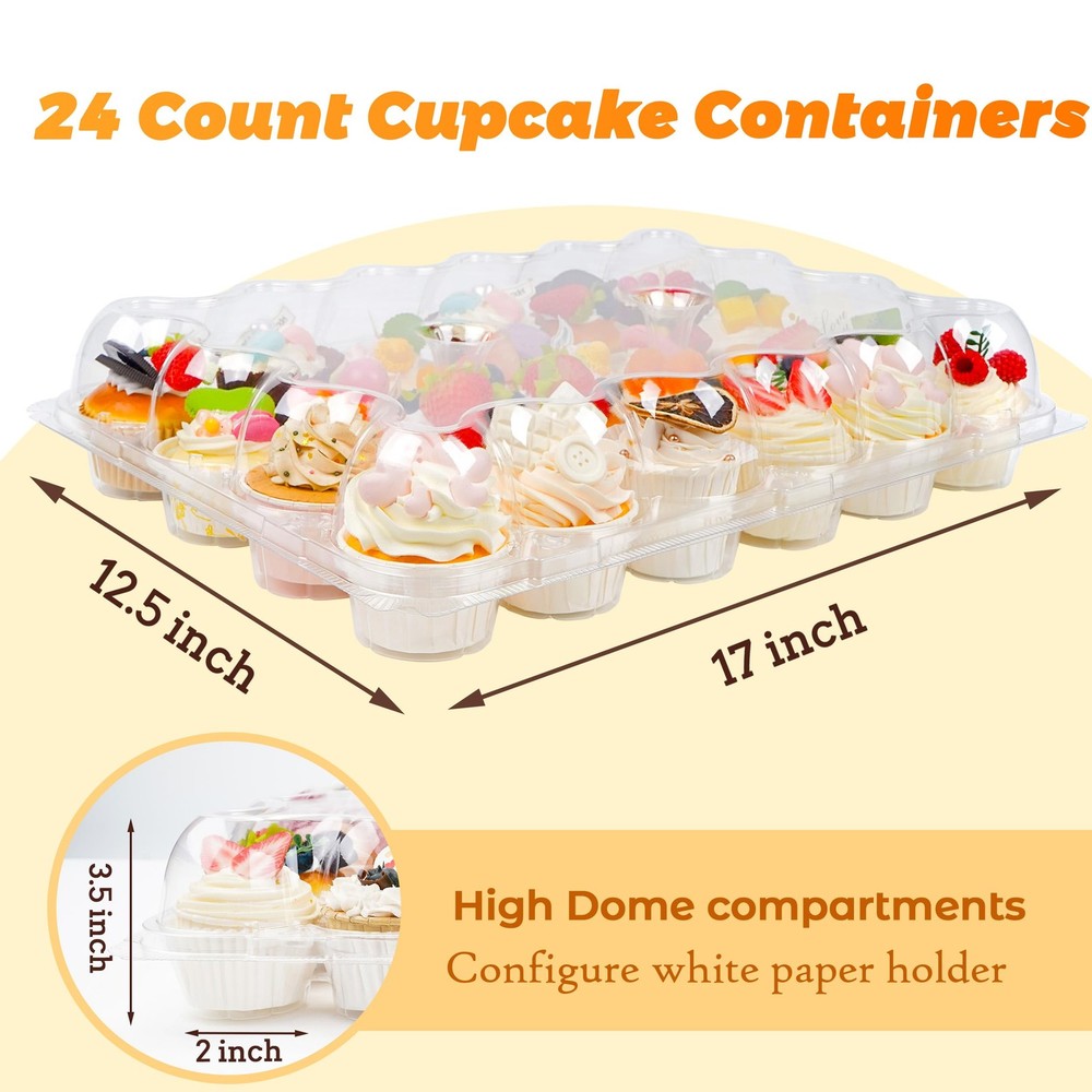 24 Count Cupcake Containers 5 Pack Holders Plastic Clear Disposable