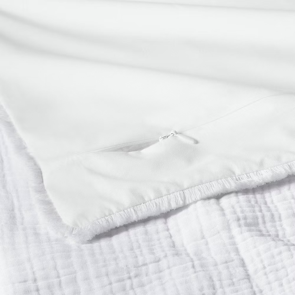 Casaluna Cotton Chambray Comforter Set Solid Year-Round, White, Full/Queen